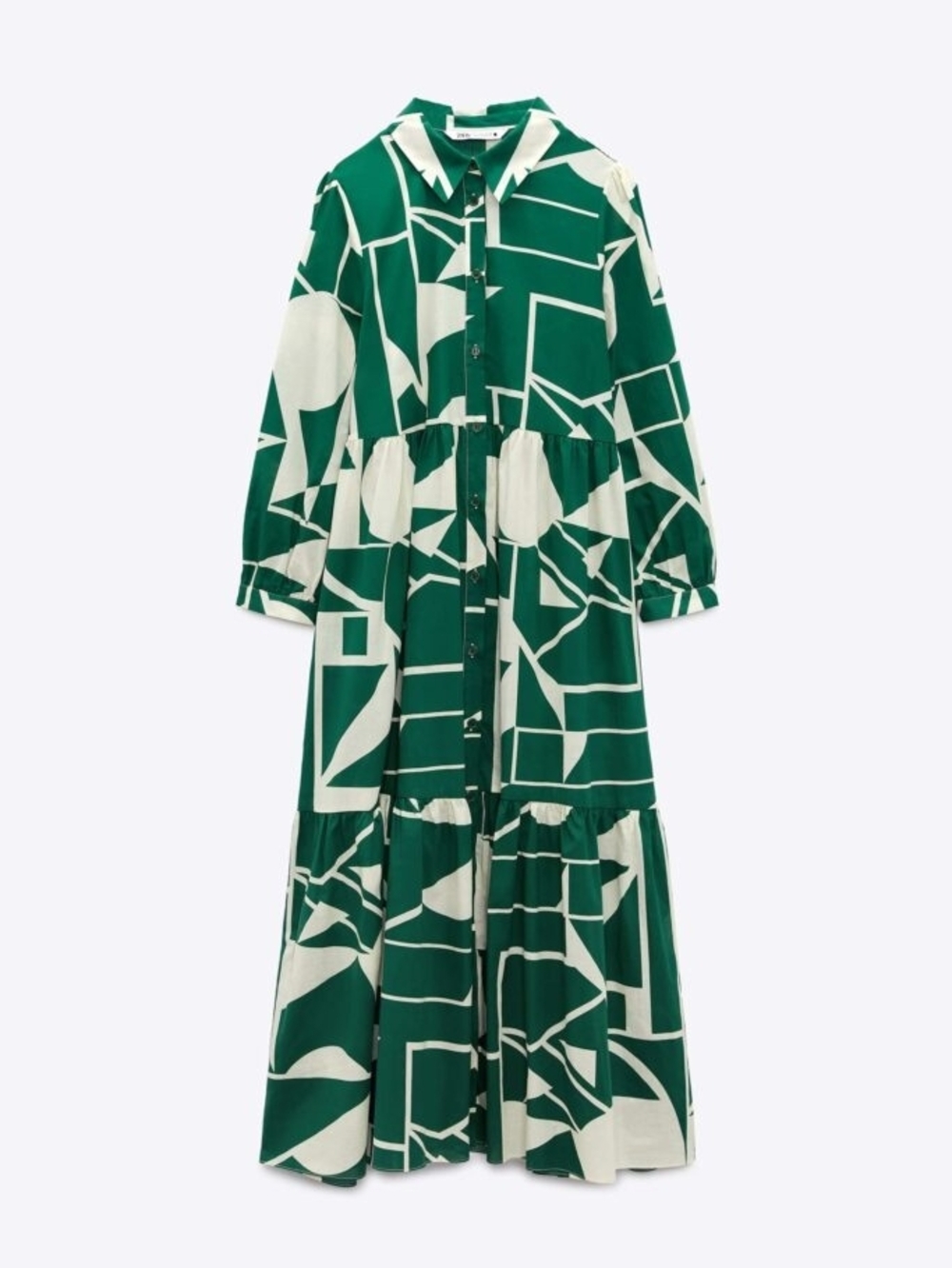 Zara | Green & White Geometric Shirt Dress